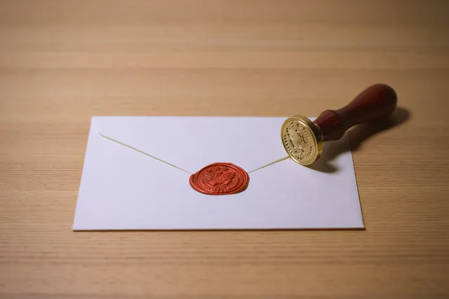 Un sceau de cire rouge sur une enveloppe : la mention Sceau rouge apposée sur un certificat de métier